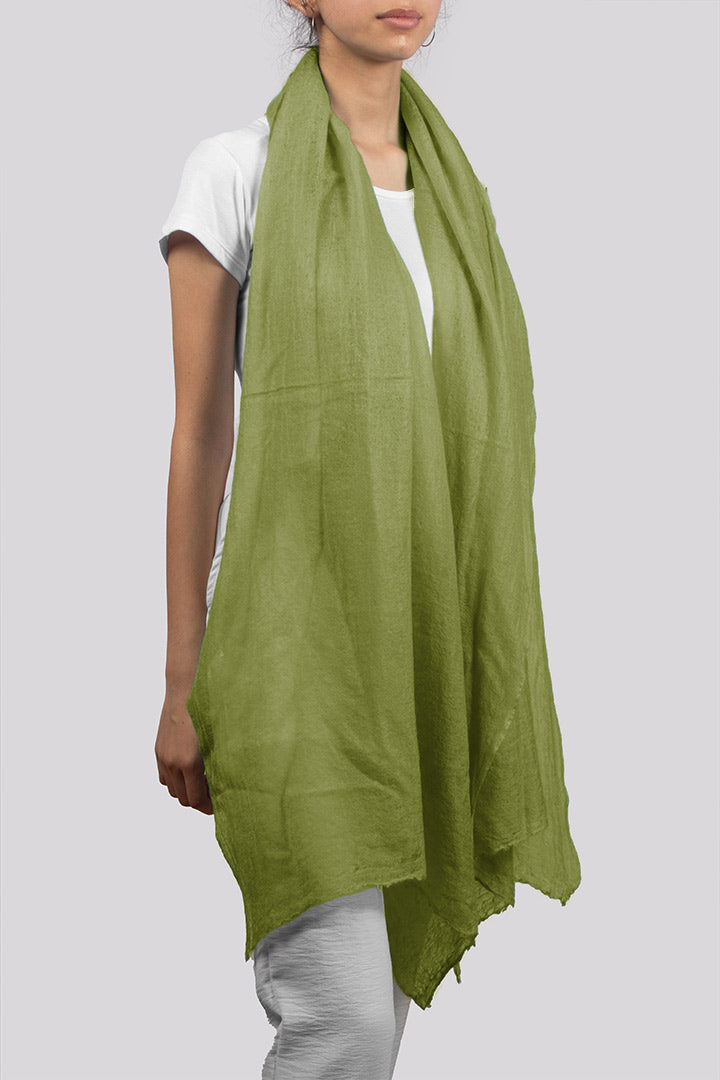 Featherlight felted avocado green cashmere scarf